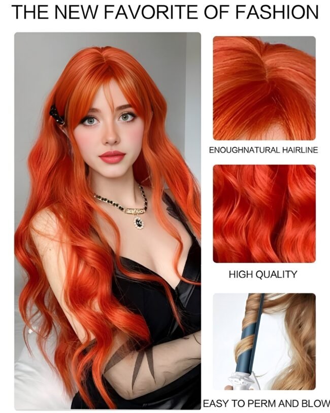 Lange Lockige Perücke – 26 Zoll in Brennendem Orange-Blond mit Natürlichem Look – Bild 6