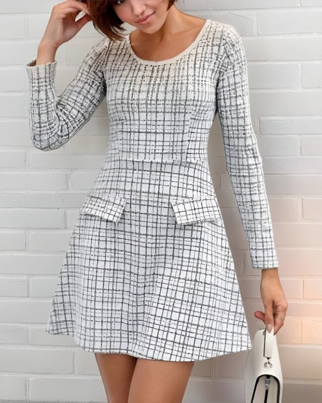 Elegantes Clasi Kurzkleid für Damen – Mit metallischen Fäden & Karomuster – Bild 3