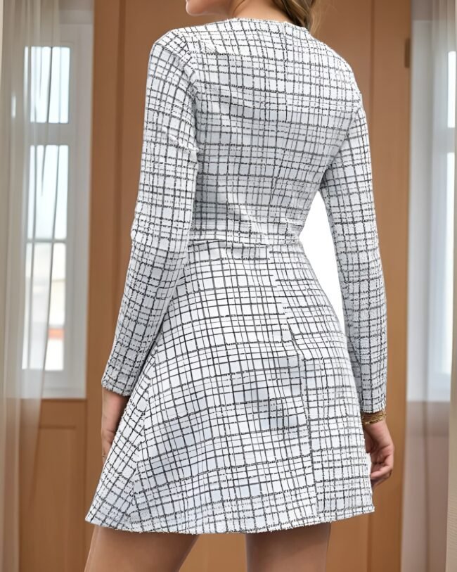 Elegantes Clasi Kurzkleid für Damen – Mit metallischen Fäden & Karomuster – Bild 4