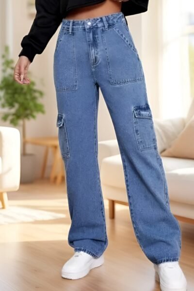 Trendige Cargo-Jeans für Frauen – Hoher Bund, Baggy Fit & Y2K Streetwear Look