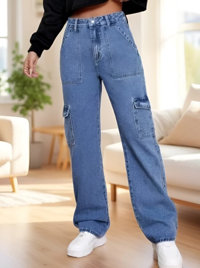 Trendige Cargo-Jeans für Frauen – Hoher Bund, Baggy Fit & Y2K Streetwear Look