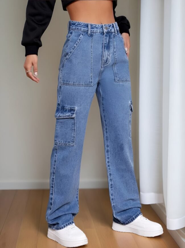 Trendige Cargo-Jeans für Frauen – Hoher Bund, Baggy Fit & Y2K Streetwear Look – Bild 3