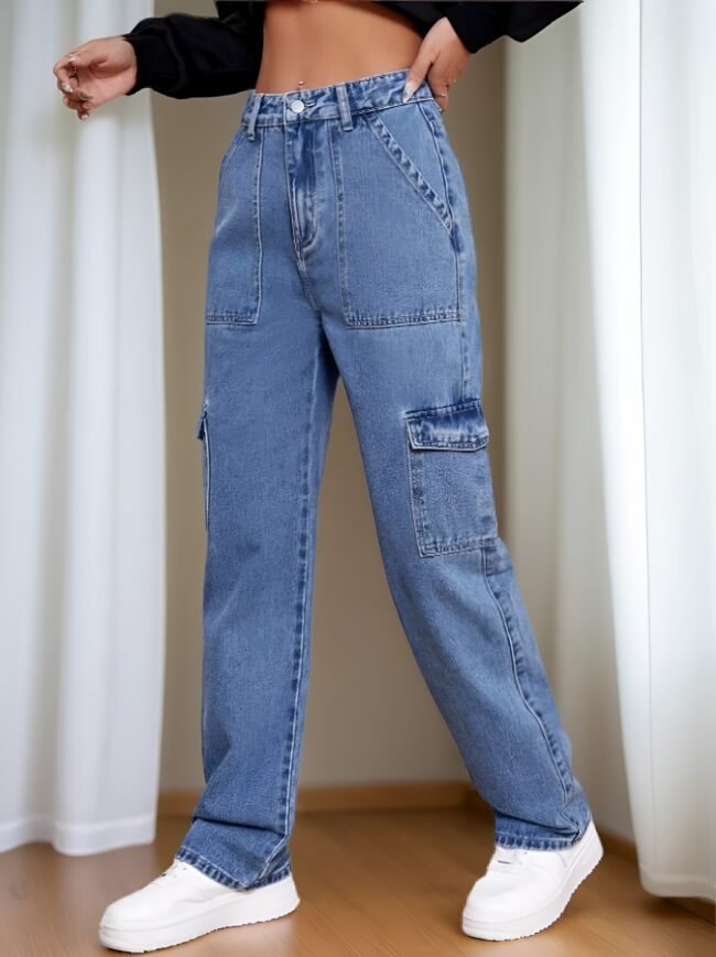 Trendige Cargo-Jeans für Frauen – Hoher Bund, Baggy Fit & Y2K Streetwear Look – Bild 4