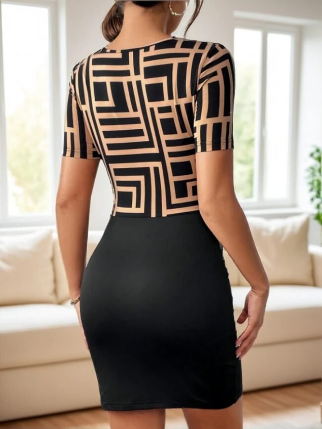 Figurbetontes Kleid mit Geo-Muster & Sweetheart-Ausschnitt – Stylisch & Elegant – Bild 5