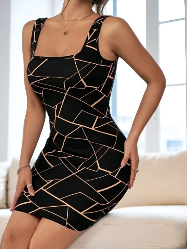 Trendiges Tank-Kleid mit Geo-Muster & Eckigem Ausschnitt – Stilvoll & Bequem – Bild 4