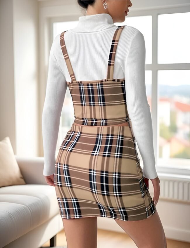 Stylisches Set: Camisole-Top & Karierter Rock – Trendiger Look für jede Gelegenheit – Bild 3
