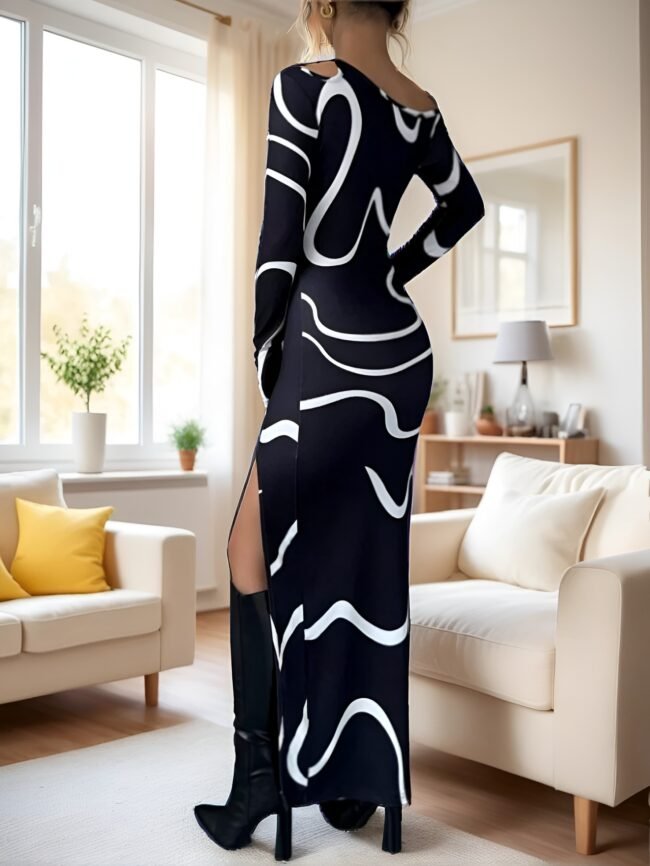 Elenzga Off-Shoulder Kleid – Figurbetont, Elegant & Mit Einzigartigem Graffiti-Muster – Bild 2