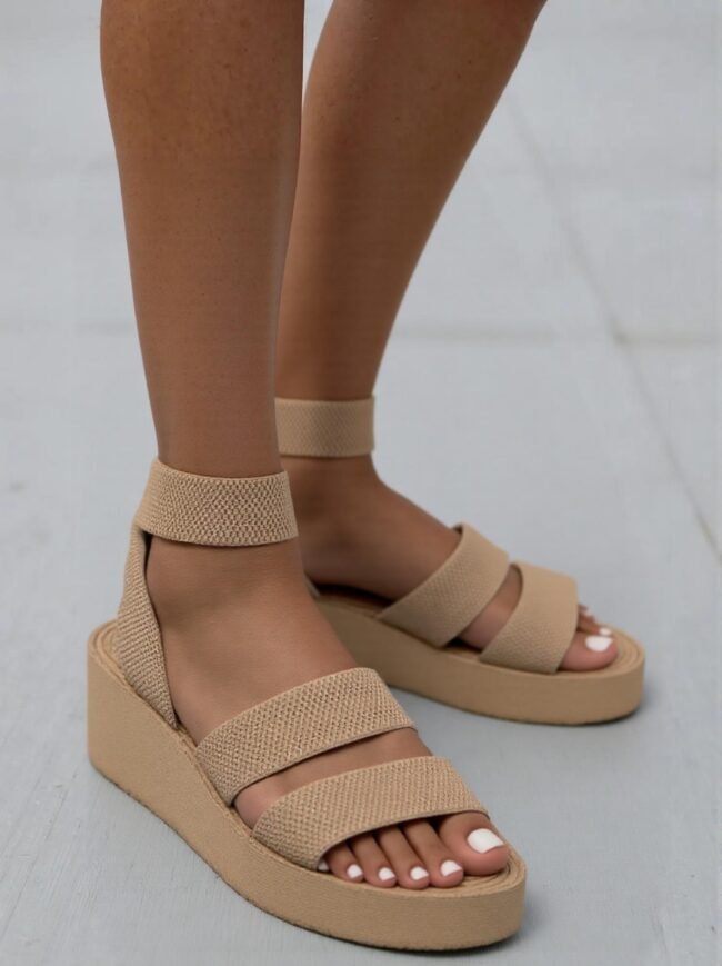 Stilvolle Espadrille Plateau Keil Sandalen mit Doppelschnalle – Bild 2