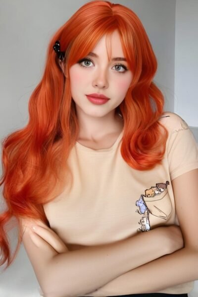 Lange Lockige Perücke – 26 Zoll in Brennendem Orange-Blond mit Natürlichem Look