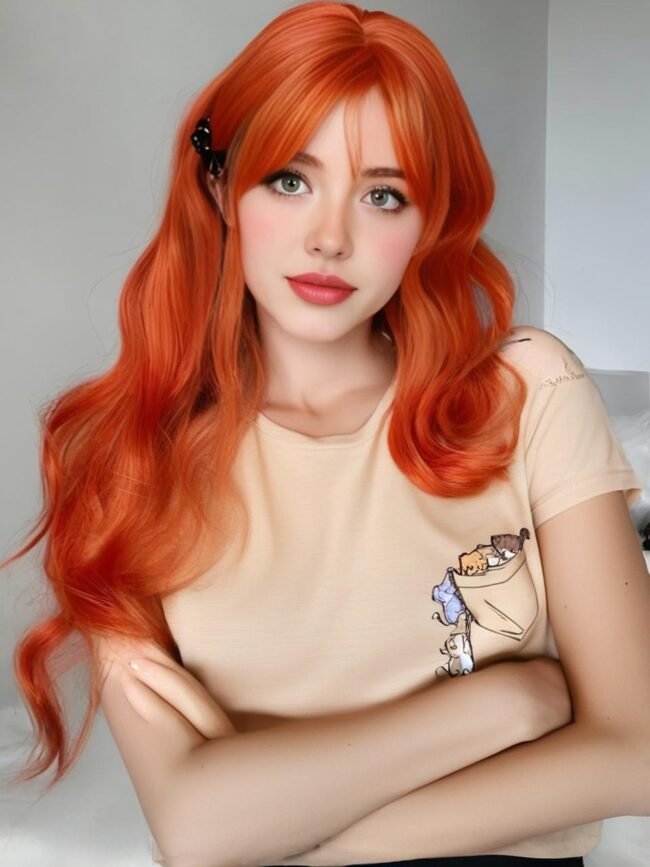 Lange Lockige Perücke – 26 Zoll in Brennendem Orange-Blond mit Natürlichem Look