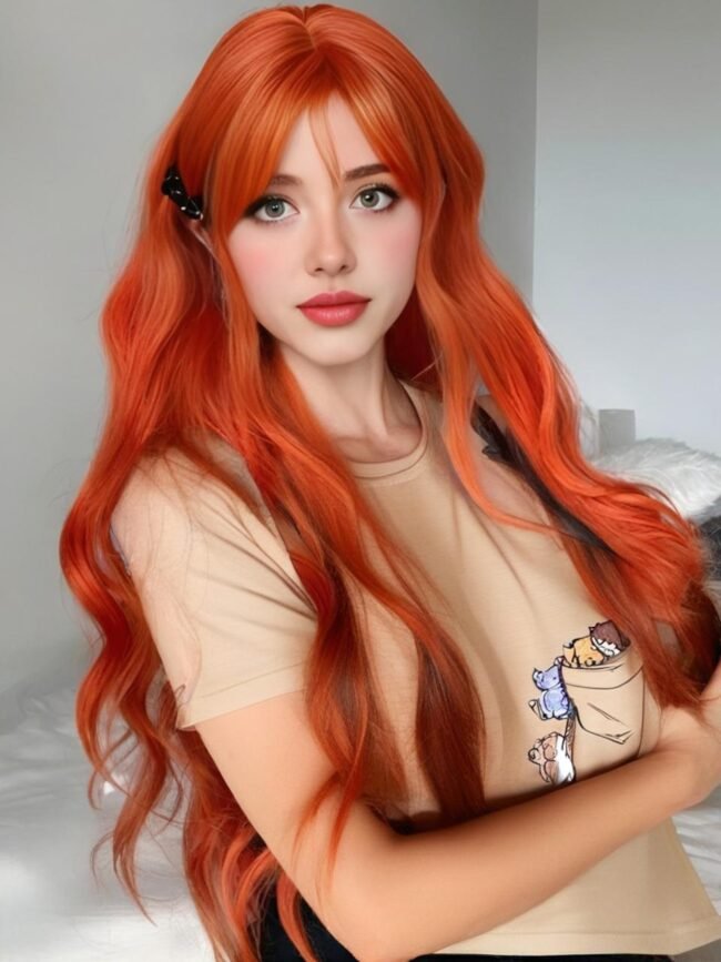 Lange Lockige Perücke – 26 Zoll in Brennendem Orange-Blond mit Natürlichem Look – Bild 2