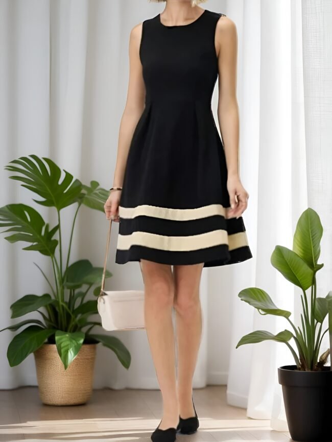 Miaspire Figurbetontes Kleid mit Kontrasteinsätzen – Stilvolle Eleganz ohne Gürtel – Bild 3