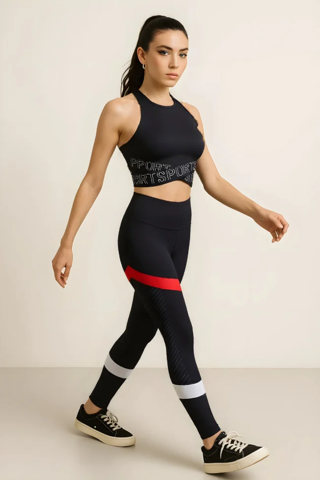 Sportliches Crop Top für Damen – Kurzarm mit Buchstabendruck & Criss-Cross Rücken | Atmungsaktive Yoga- & Fitnessbekleidung – Bild 2