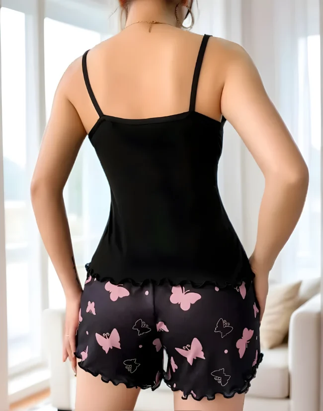 Süßes Damen-Pyjama-Set mit Schmetterlingsherz-Print – Sexy Crew-Neck-Oberteil & Shorts aus weichem Strickstoff. Bequeme Nachtwäsche für jede Jahreszeit – Bild 5