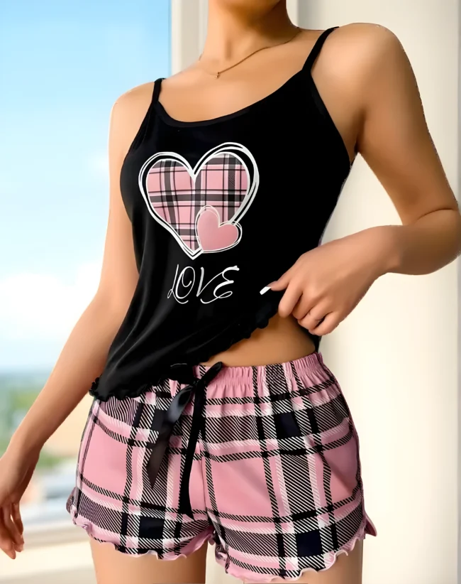 Damen-Pyjama-Set mit Herz- & Karo-Muster – 2-teilig, Weich & Bequem. Nachtwäsche & Loungewear für jede Jahreszeit – Bild 10