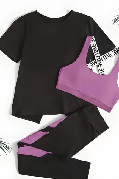 Damen Sportbekleidungsset – Kurzarm Top mit Rundhals & Leggings | Atmungsaktives, elastisches Trainingsoutfit für alle Jahreszeiten