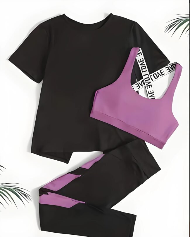 Damen Sportbekleidungsset – Kurzarm Top mit Rundhals & Leggings | Atmungsaktives, elastisches Trainingsoutfit für alle Jahreszeiten