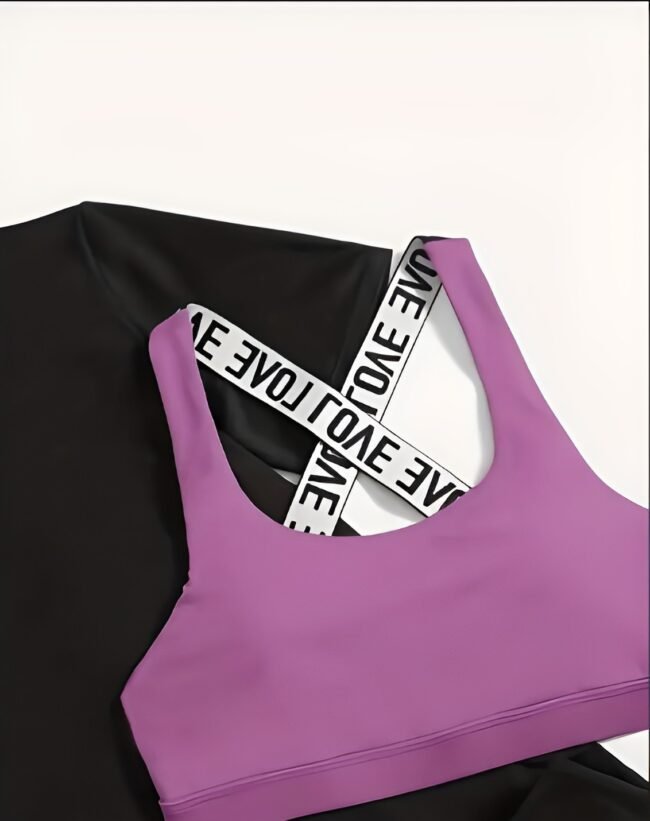 Damen Sportbekleidungsset – Kurzarm Top mit Rundhals & Leggings | Atmungsaktives, elastisches Trainingsoutfit für alle Jahreszeiten – Bild 4