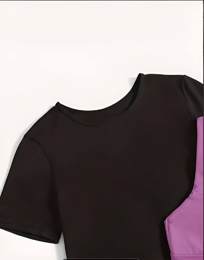 Damen Sportbekleidungsset – Kurzarm Top mit Rundhals & Leggings | Atmungsaktives, elastisches Trainingsoutfit für alle Jahreszeiten – Bild 2