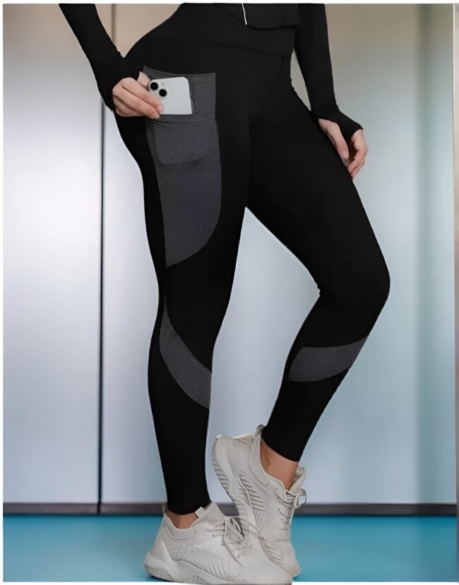 Nahtlose Damen-Yoga-Leggings mit hoher Taille & Taschen – Farbblock-Design | Bequem, stylisch & funktional