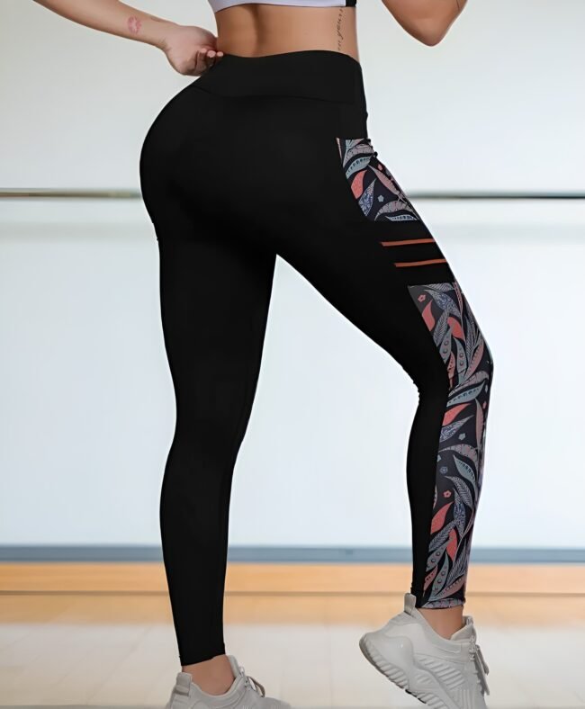 Damen Yoga-Leggings mit Taschen & Blumenmuster – Atmungsaktiv, Dehnbar & Maschinenwaschbar | Perfekt für Fitness, Training & Freizeit – Bild 4