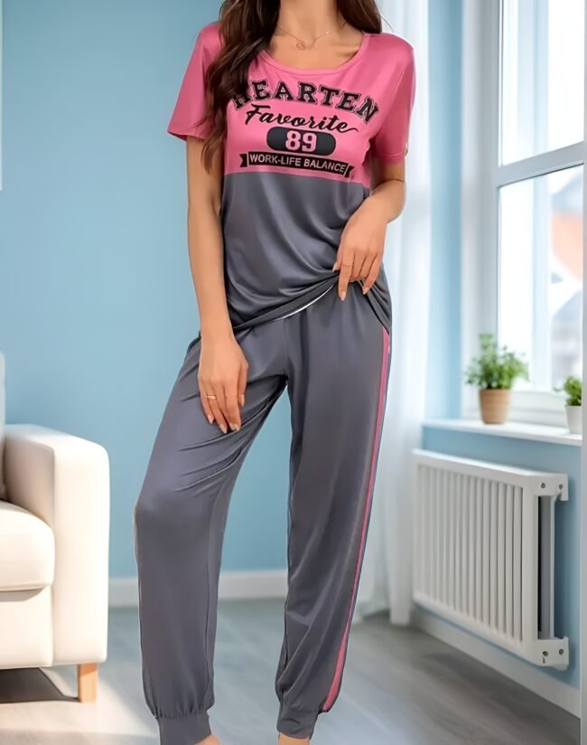 Damen-Pyjama-Set mit Buchstaben-Print – Kurz. Bequem, stilvoll & ideal für jede Jahreszeit – Bild 4
