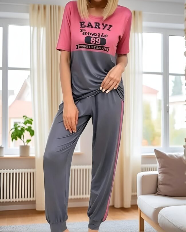 Damen-Pyjama-Set mit Buchstaben-Print – Kurz. Bequem, stilvoll & ideal für jede Jahreszeit – Bild 3