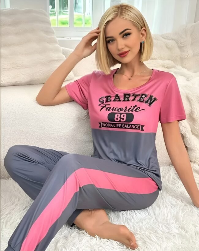 Damen-Pyjama-Set mit Buchstaben-Print – Kurz. Bequem, stilvoll & ideal für jede Jahreszeit