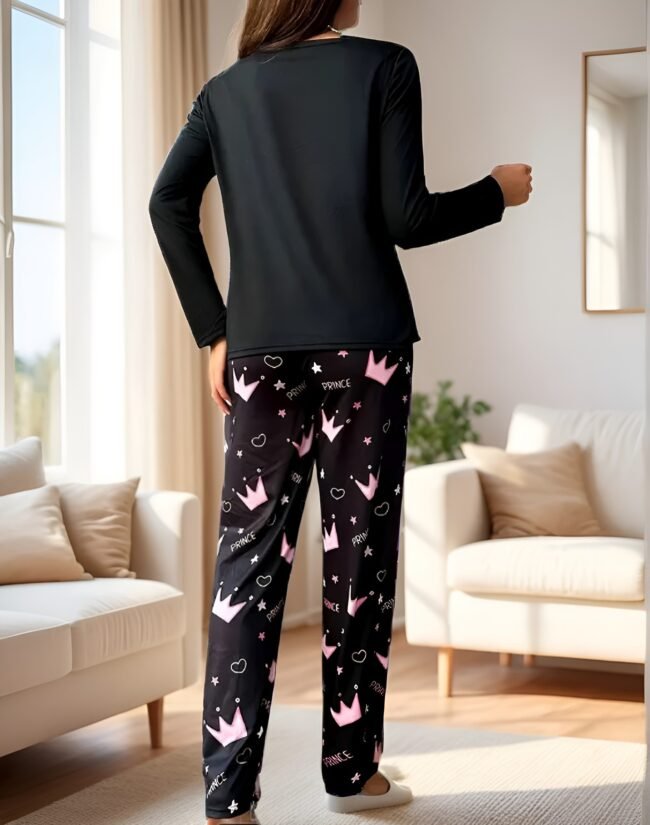 amen-Pyjama-Set mit stilvollem Königskronen-Druck – Langarm & Langhose | Elegante Loungewear für gemütliche Nächte – Bild 4