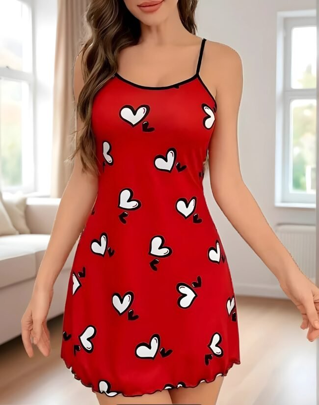 Valentinstag Herzdruck Nachtshirt – Lässiges Volantkleid mit Rückenausschnitt für Damen – Bild 4