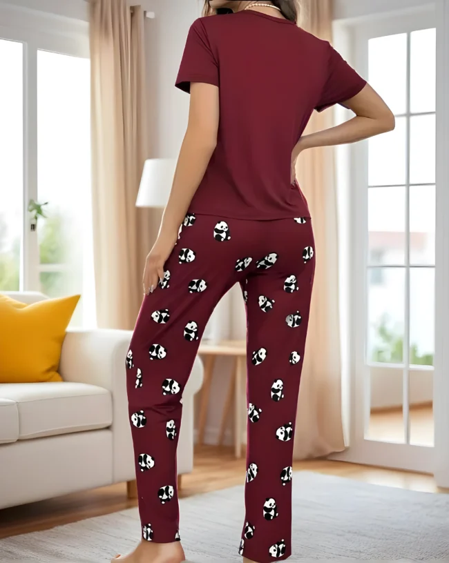 Damen Süßes Dunkelgraues/Dunkelrot Bären-Pyjama-Set – 2-teilig, Weich & Bequem. Nachtwäsche & Loungewear – Bild 7