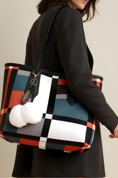Karierte Hobo-Schultertasche für Damen – Vintage-Style mit großem Stauraum & Anhänger