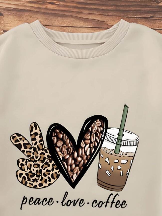 Damen Sweatshirt – Peace Love Coffee Grafik | Leoparden- & Karomuster | Herbst & Winter Casual Pullover – Bild 8