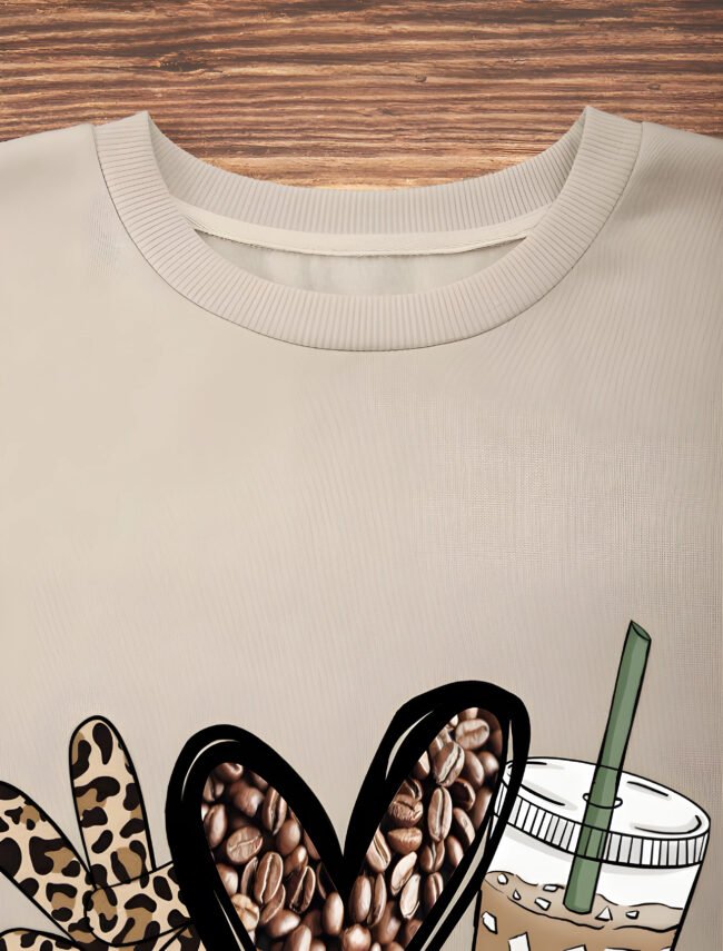 Damen Sweatshirt – Peace Love Coffee Grafik | Leoparden- & Karomuster | Herbst & Winter Casual Pullover – Bild 7