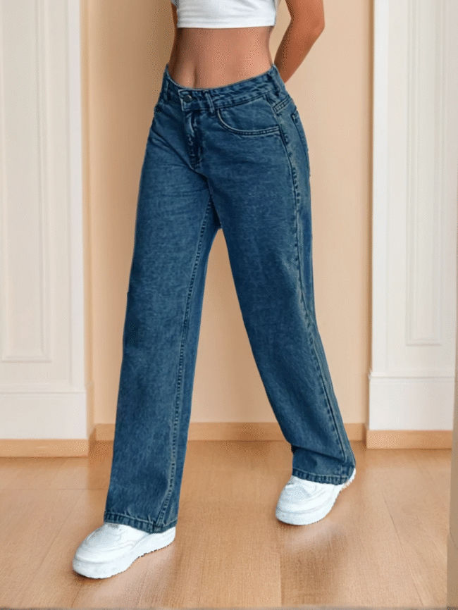 Cottnline Damen Jeans aus 100 % Baumwolle – Lässiger Style mit Knopfverschluss & Gürtel-Schlaufen – Bild 4