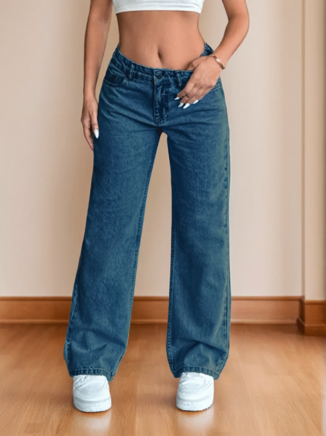Cottnline Damen Jeans aus 100 % Baumwolle – Lässiger Style mit Knopfverschluss & Gürtel-Schlaufen
