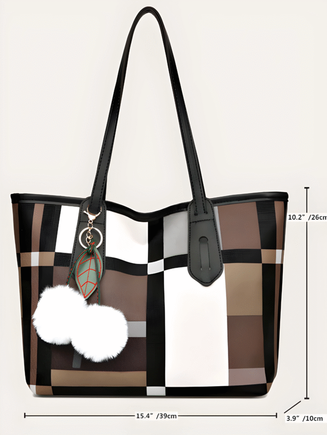 Karierte Hobo-Schultertasche für Damen – Vintage-Style mit großem Stauraum & Anhänger – Bild 12