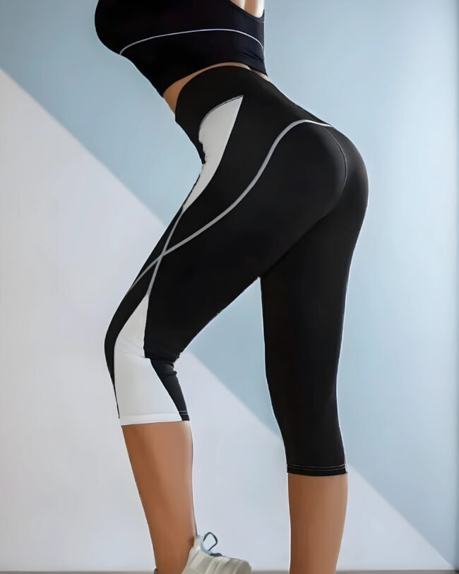 Damen High-Waist Running Leggings – Color-Block Design für Fitness & Yoga – Bild 3