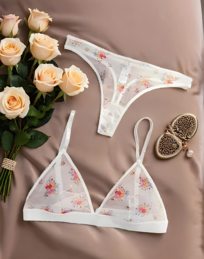 2er-Set Damen-Dessous – Dreiecks-BH aus Mesh mit Print Blumen  - Verführerische Unterwäsche mit sexy Look – Bild 2