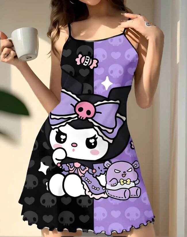 Sanrio Damen-Kuromi-Pyjamas – Bequemes Homewear mit niedlichem Kuromi-Print