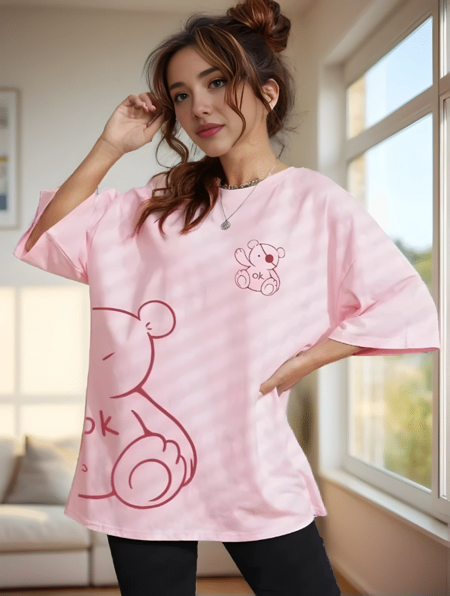 Oversize Damen T-Shirt mit Cartoon Grafik – Lockerer Schnitt, Trendiges Statement-Shirt – Bild 4