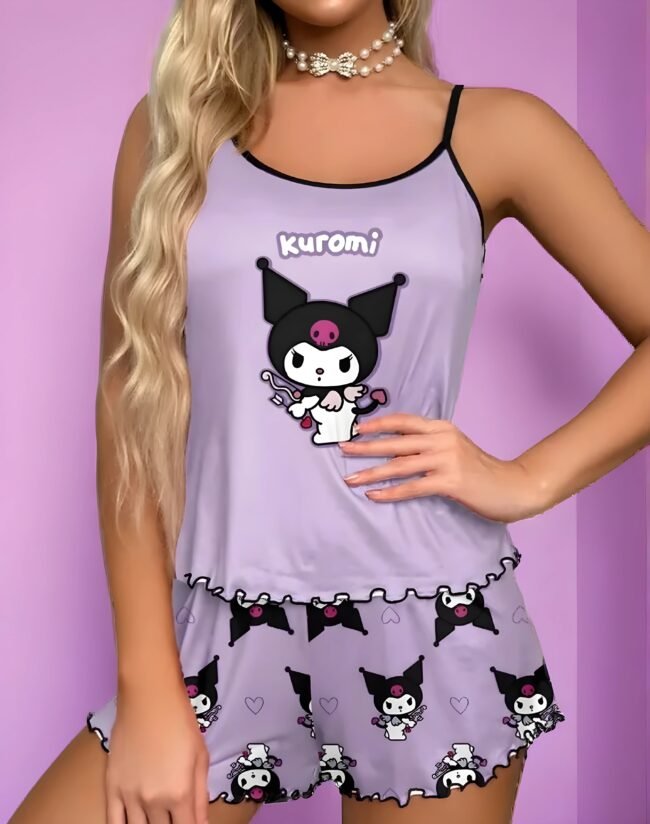 Sanrio Kuromi – Niedliches Cartoon-Print Damen-Pyjama-Set 🖤 Bequeme & stylische Hauskleidung für alle Kuromi-Fans – Bild 3