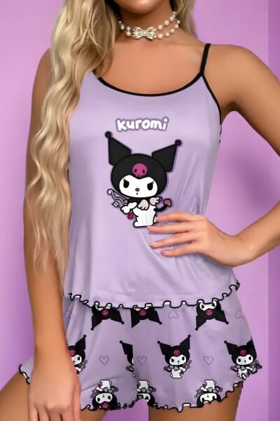 Sanrio Kuromi – Niedliches Cartoon-Print Damen-Pyjama-Set 🖤 Bequeme & stylische Hauskleidung für alle Kuromi-Fans