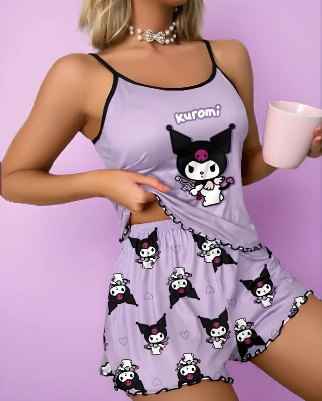 Sanrio Kuromi – Niedliches Cartoon-Print Damen-Pyjama-Set 🖤 Bequeme & stylische Hauskleidung für alle Kuromi-Fans – Bild 4