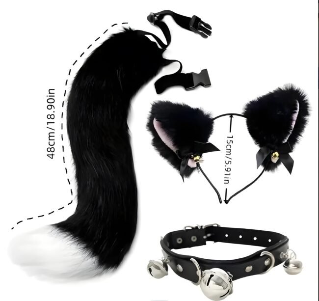 Cosplay-Set mit Katzenohren & Fuchsschwanz – Niedliche Accessoires für dein Rollenspiel-Outfit 🖤✨ – Bild 3