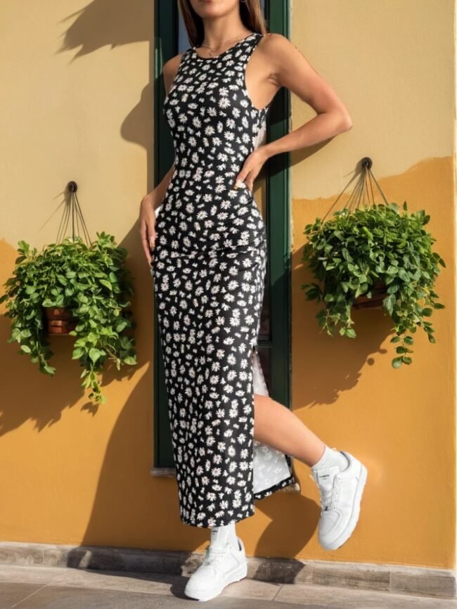 Ärmelloses Midi-Kleid mit Daisy-Print – Elegante & Lässige Damenmode für Frühling & Sommer 💚 – Bild 2