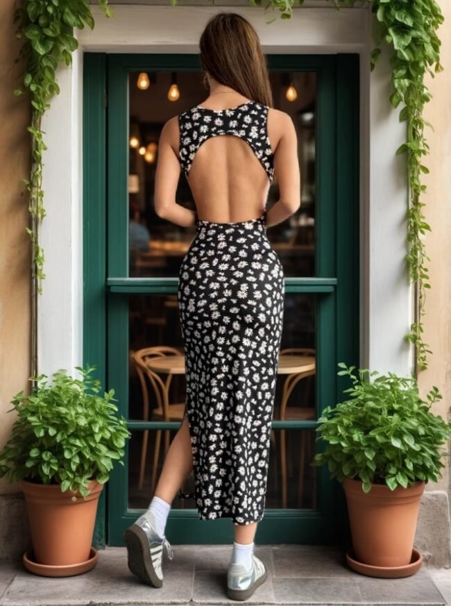 Ärmelloses Midi-Kleid mit Daisy-Print – Elegante & Lässige Damenmode für Frühling & Sommer 💚 – Bild 3