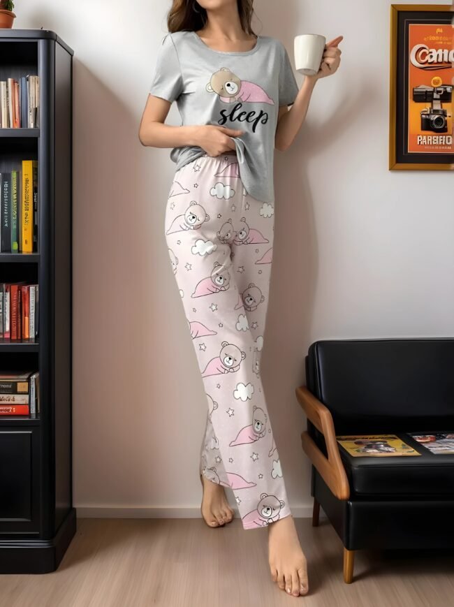 Damen-Pyjama-Set mit Teddybär-Print – Gemütlich, weich & niedlich für süße Träume ✨ – Bild 3