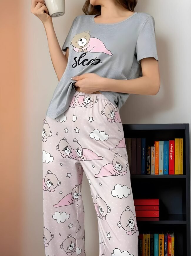 Damen-Pyjama-Set mit Teddybär-Print – Gemütlich, weich & niedlich für süße Träume ✨ – Bild 5