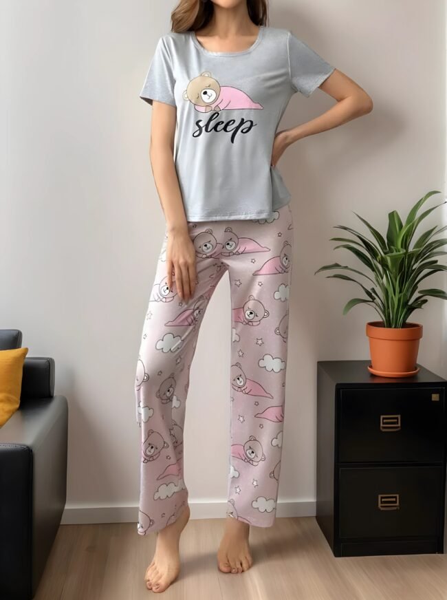 Damen-Pyjama-Set mit Teddybär-Print – Gemütlich, weich & niedlich für süße Träume ✨ – Bild 6